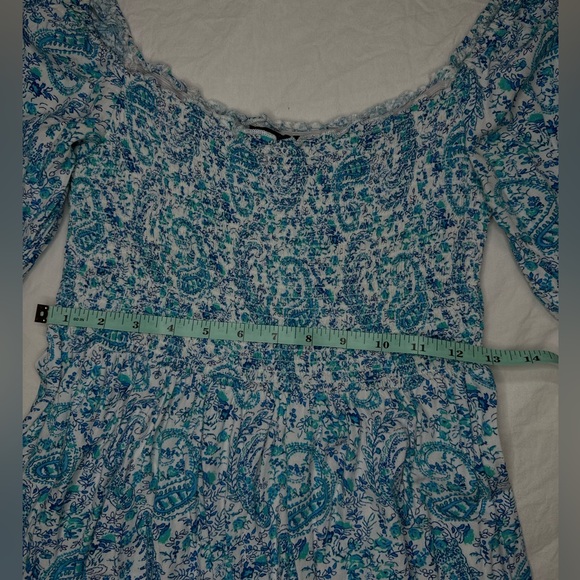 City Studio Blue Paisley Print Puff Sleeve Smocked Mini Dress - Teen Size M - Picture 5 of 8